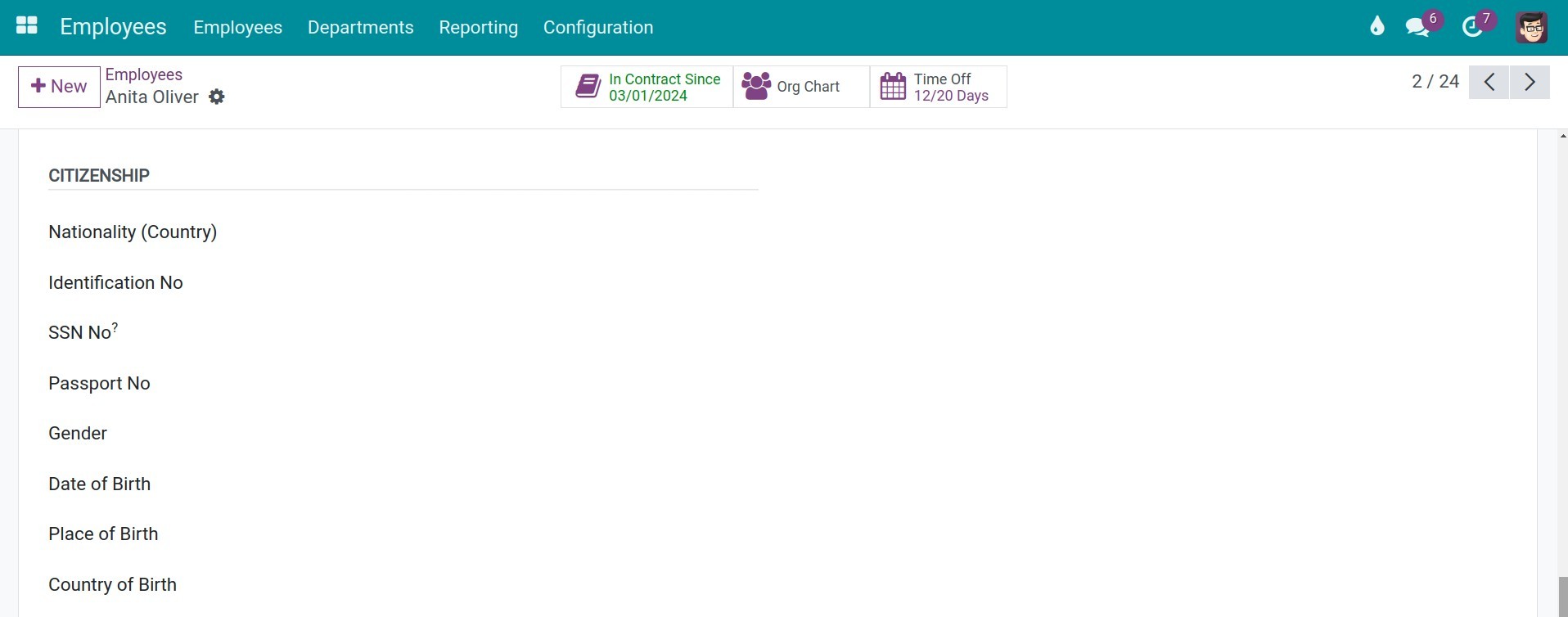Private Information tab on Viindoo user interface