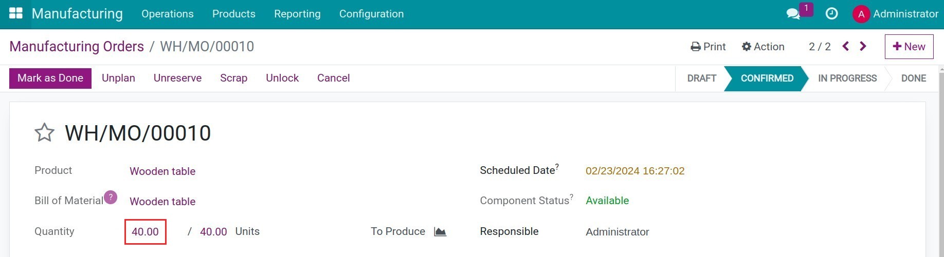 The information to track on the manufacturing order in Viindoo