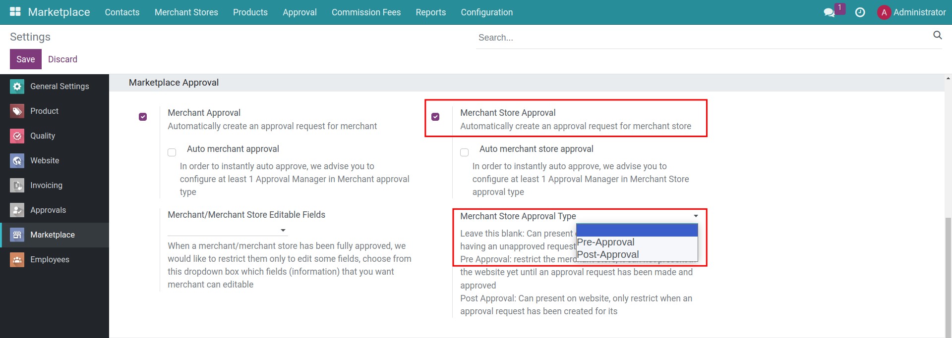 Activate the Merchant store approval feature