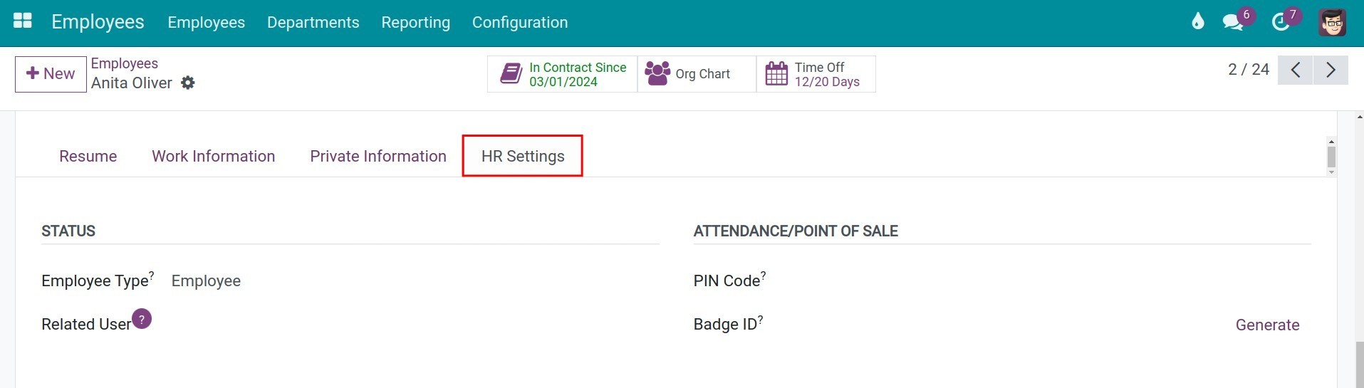 Viindoo HR Settings tab