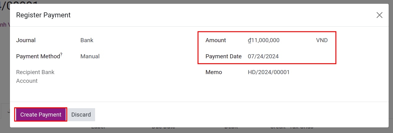 Customer payment after due date - Viindoo accounting software