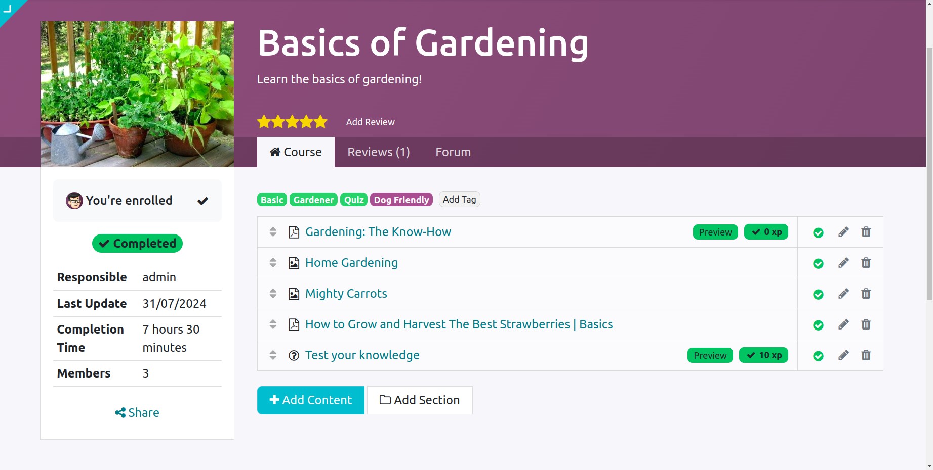 Completed course