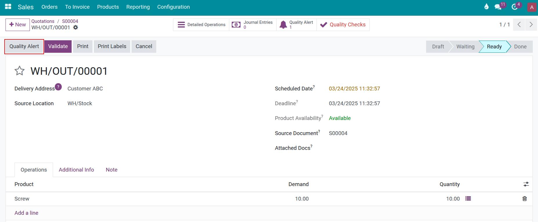 Create quality alert from delivery slip