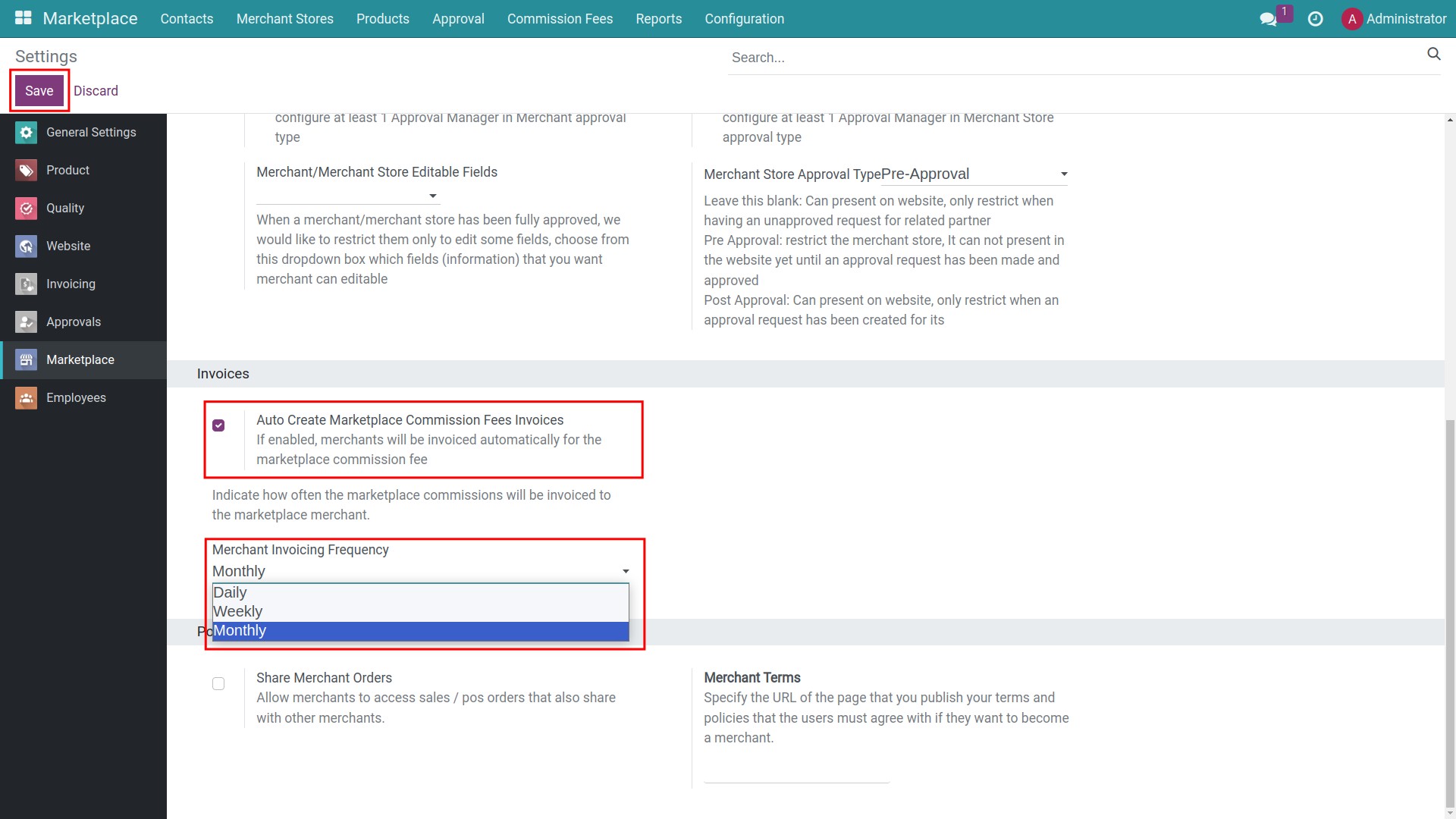 Set up automatic creating commission fee invoice
