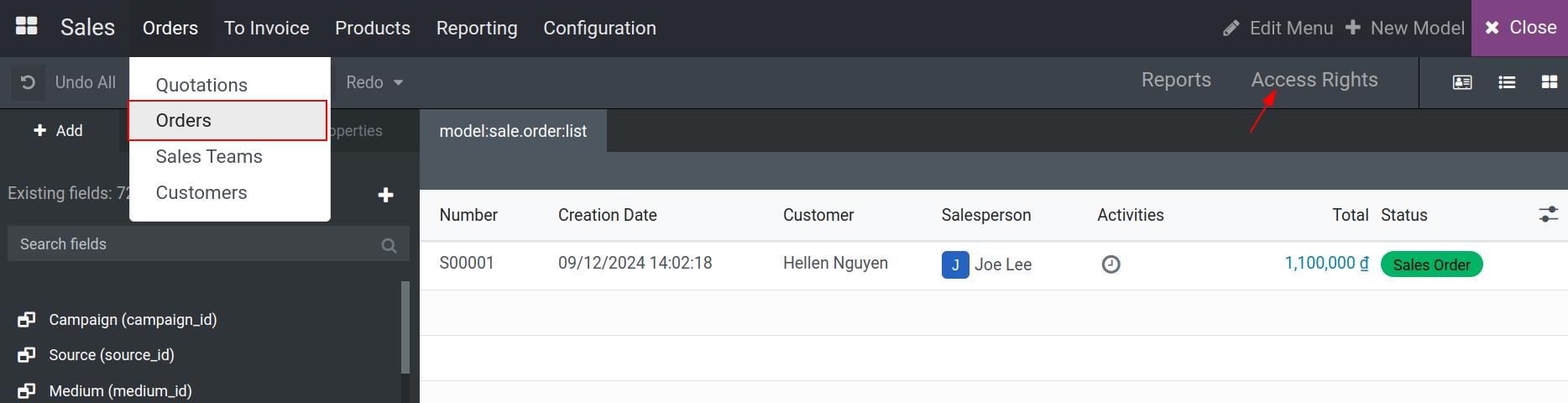 Access a model in Viindoo Customize