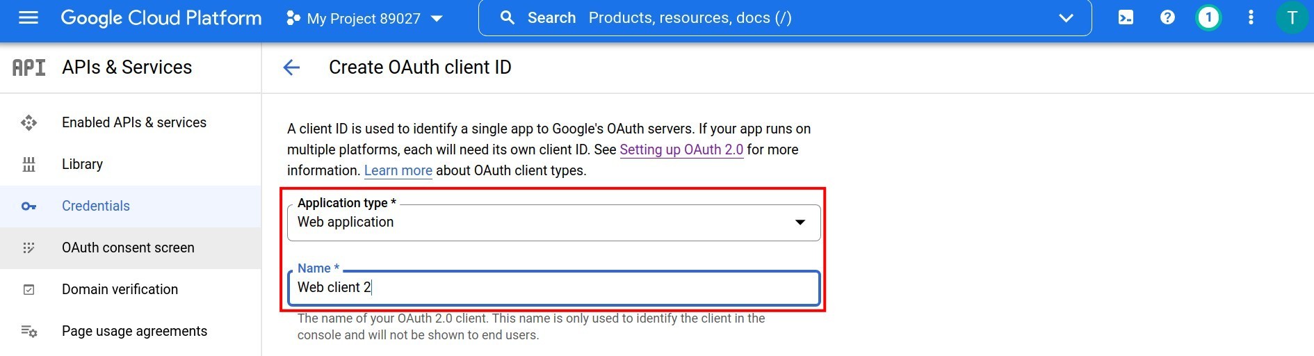 Application type, name