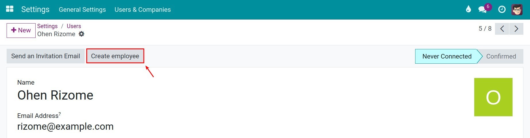 Create Employee from existed Viindoo User