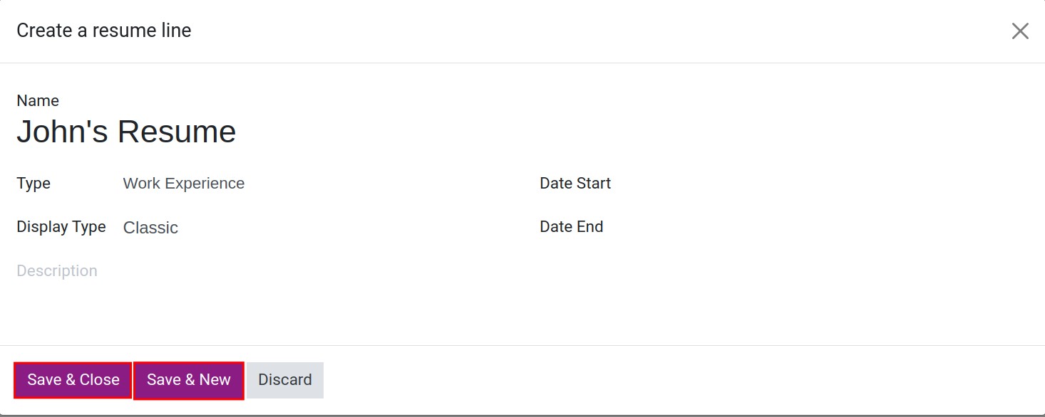 Create Resumé interface