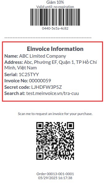 E Invoice information in PoS receipt