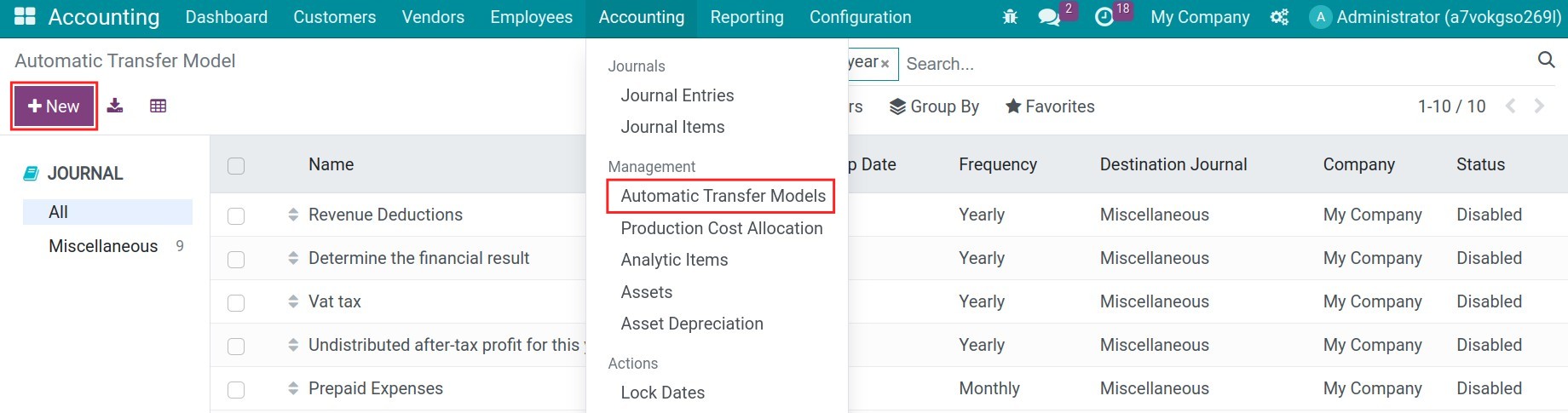 Automatic transfer model - Viindoo Accounting