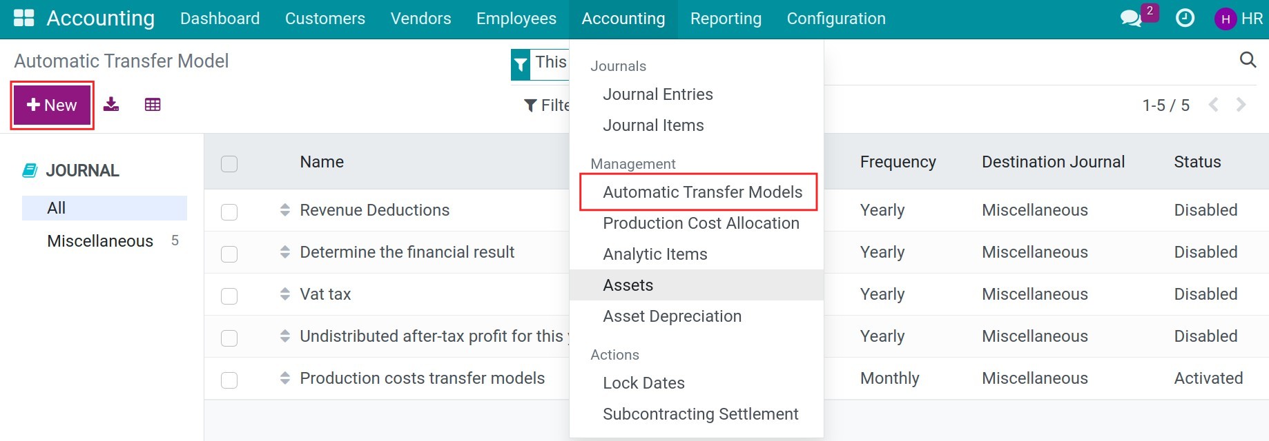 Automatic transfer models in Viindoo