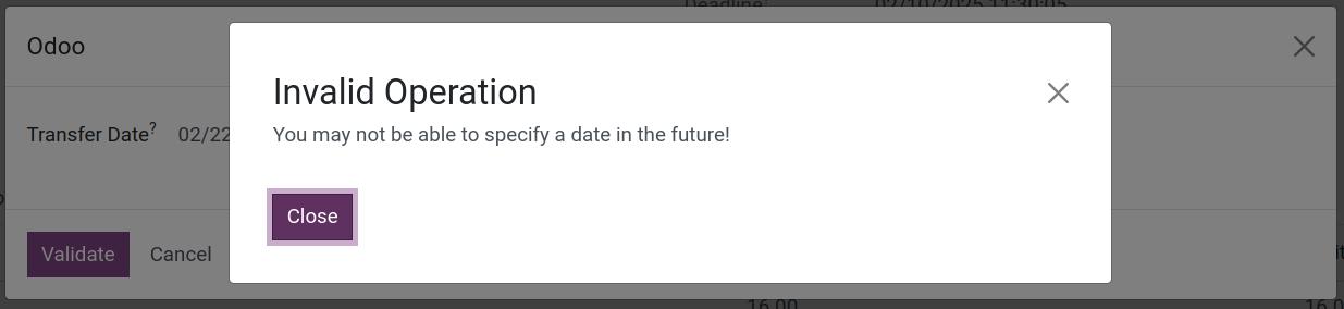 Warning shown when a future date is entered