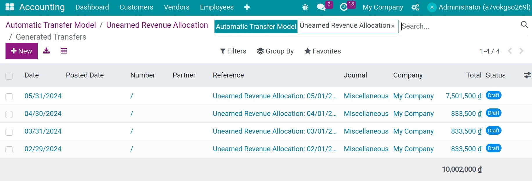 Generated journal entries - Viindoo Accounting