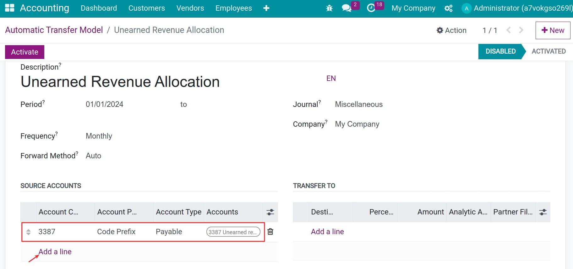 New automatic transfer model- Viindoo Accounting