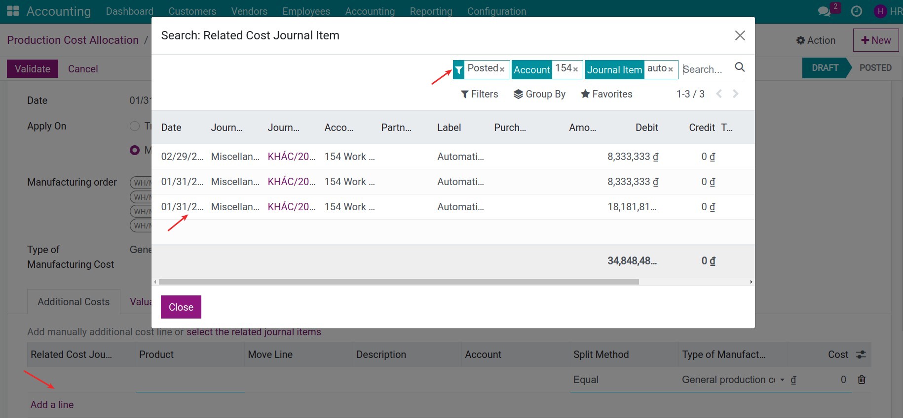 The related journal items to allocating in Viindoo