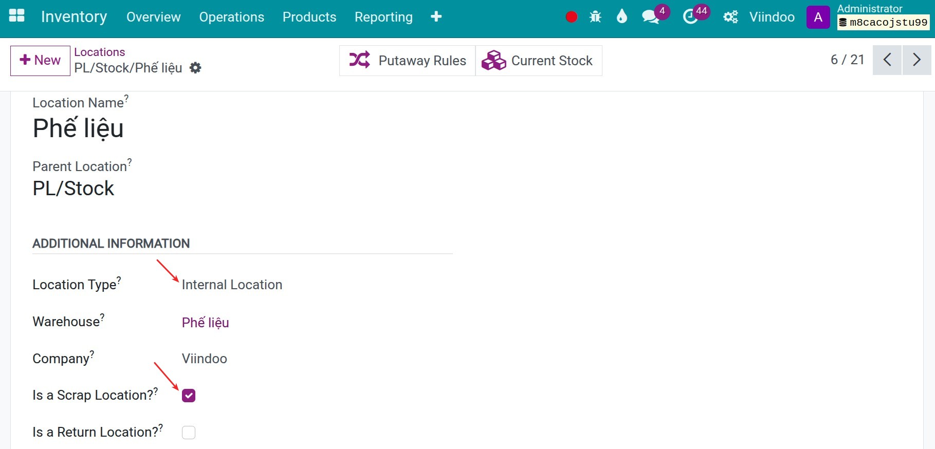 Create a new Scrap location in Viindoo