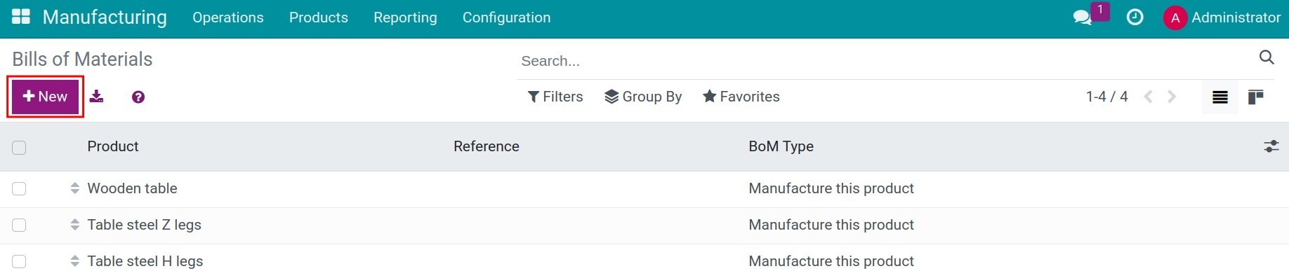 Create a new Bills of Materials