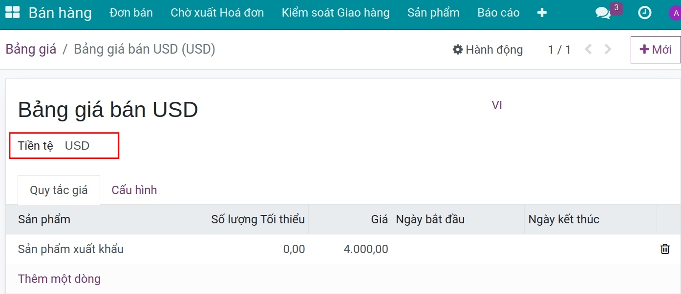 Thiết lập bảng giá xuất khẩu Viindoo