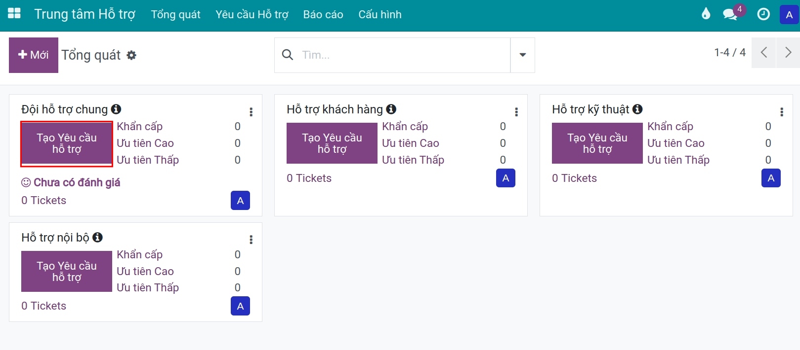 Tạo ticket từ giao diện tổng quan