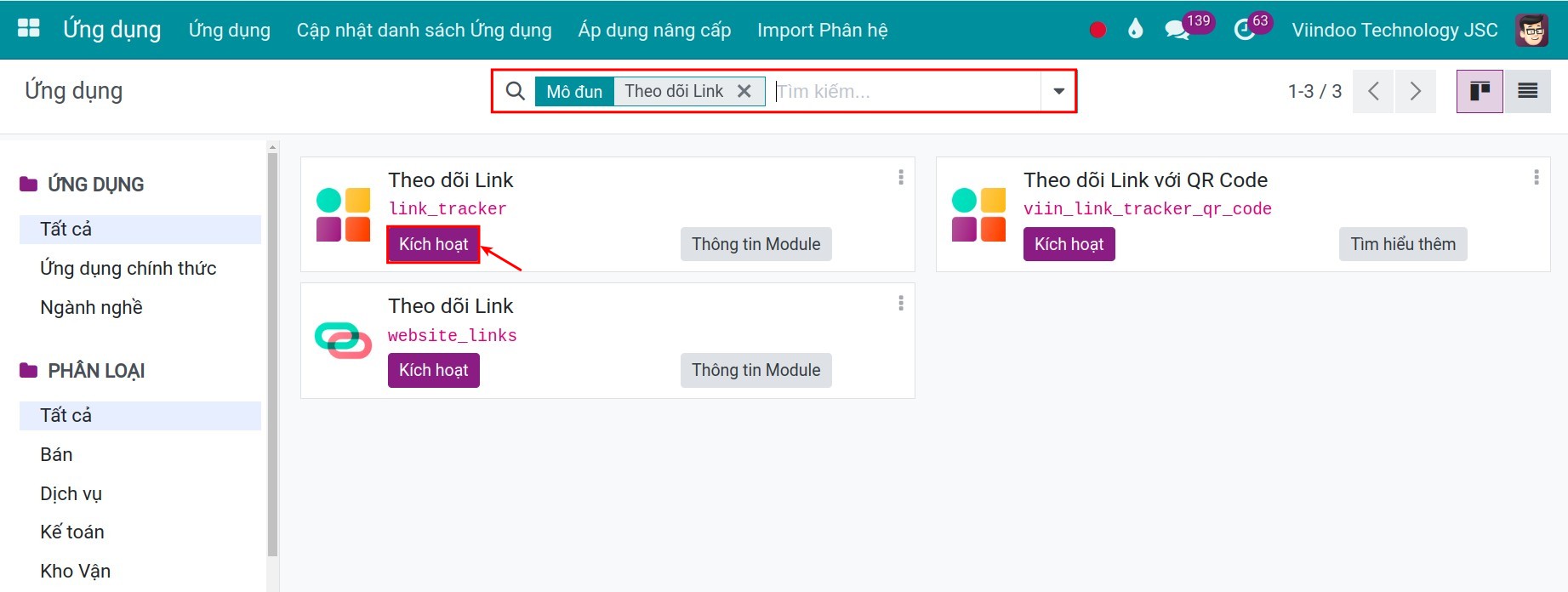 Cài đặt theo dõi link