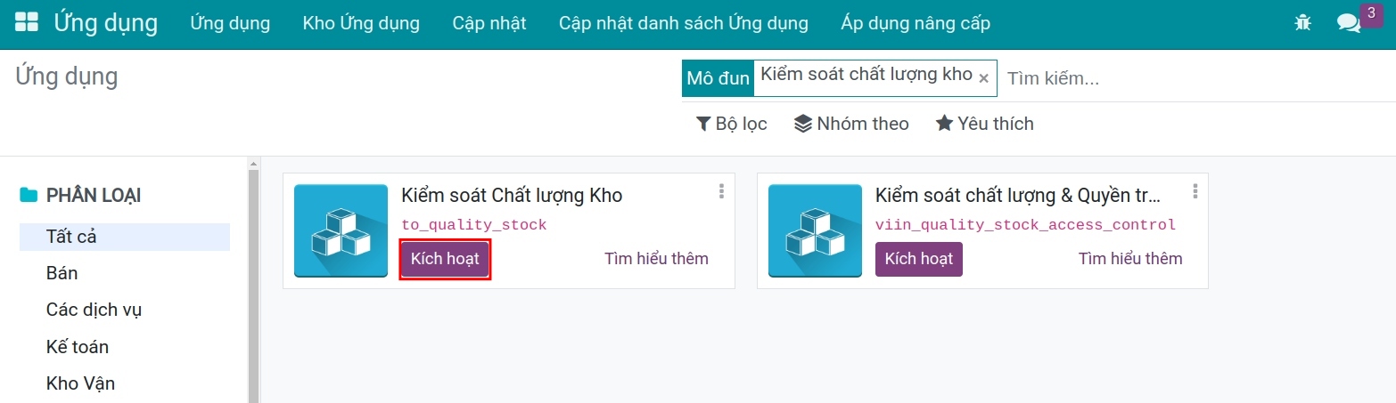 Cài đặt ứng dụng trên Viindoo.