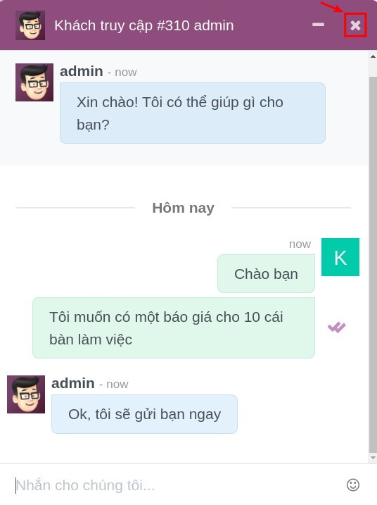 Đóng cửa sổ chat trực tuyến