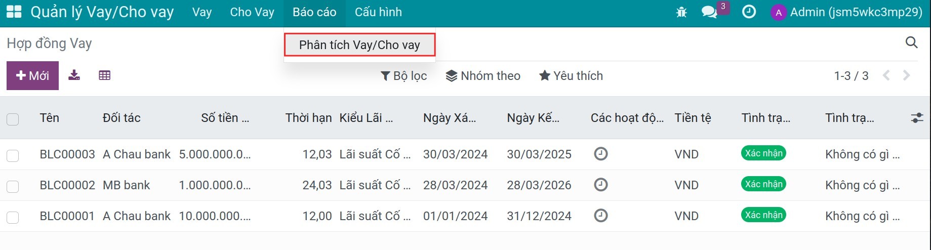 Báo cáo Vay/Cho vay