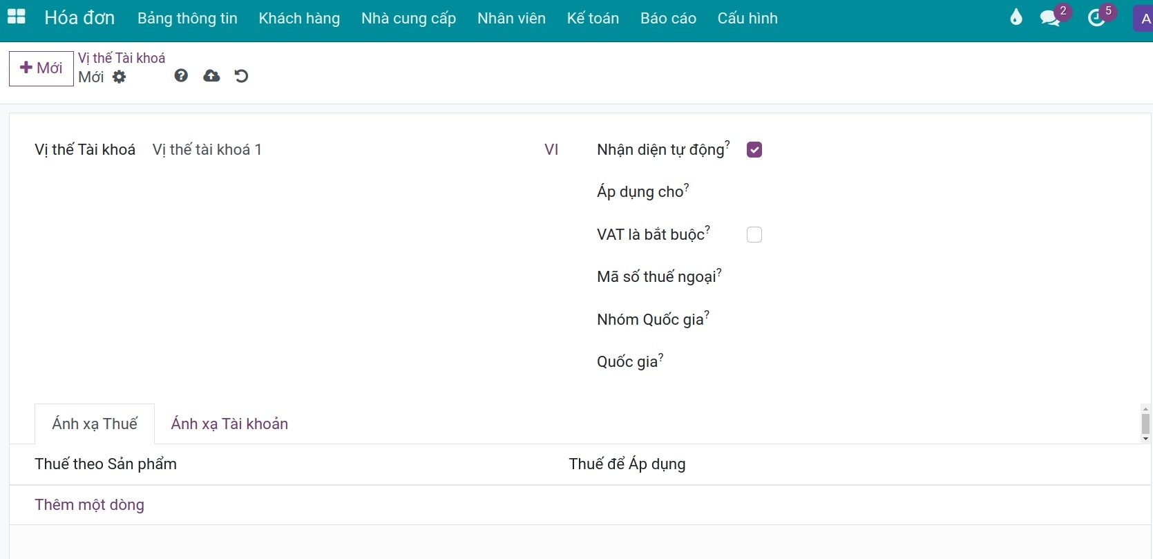 Tạo mới vị thế tài khóa