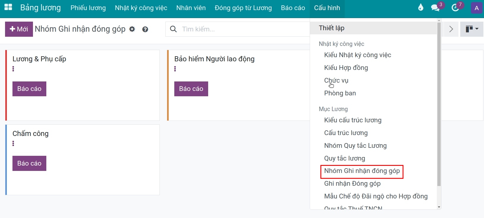 Tạo nhóm ghi nhận đóng góp Viindoo