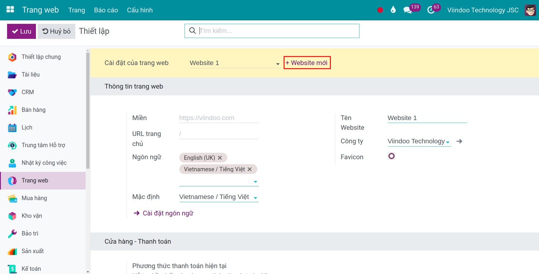 Tạo website mới