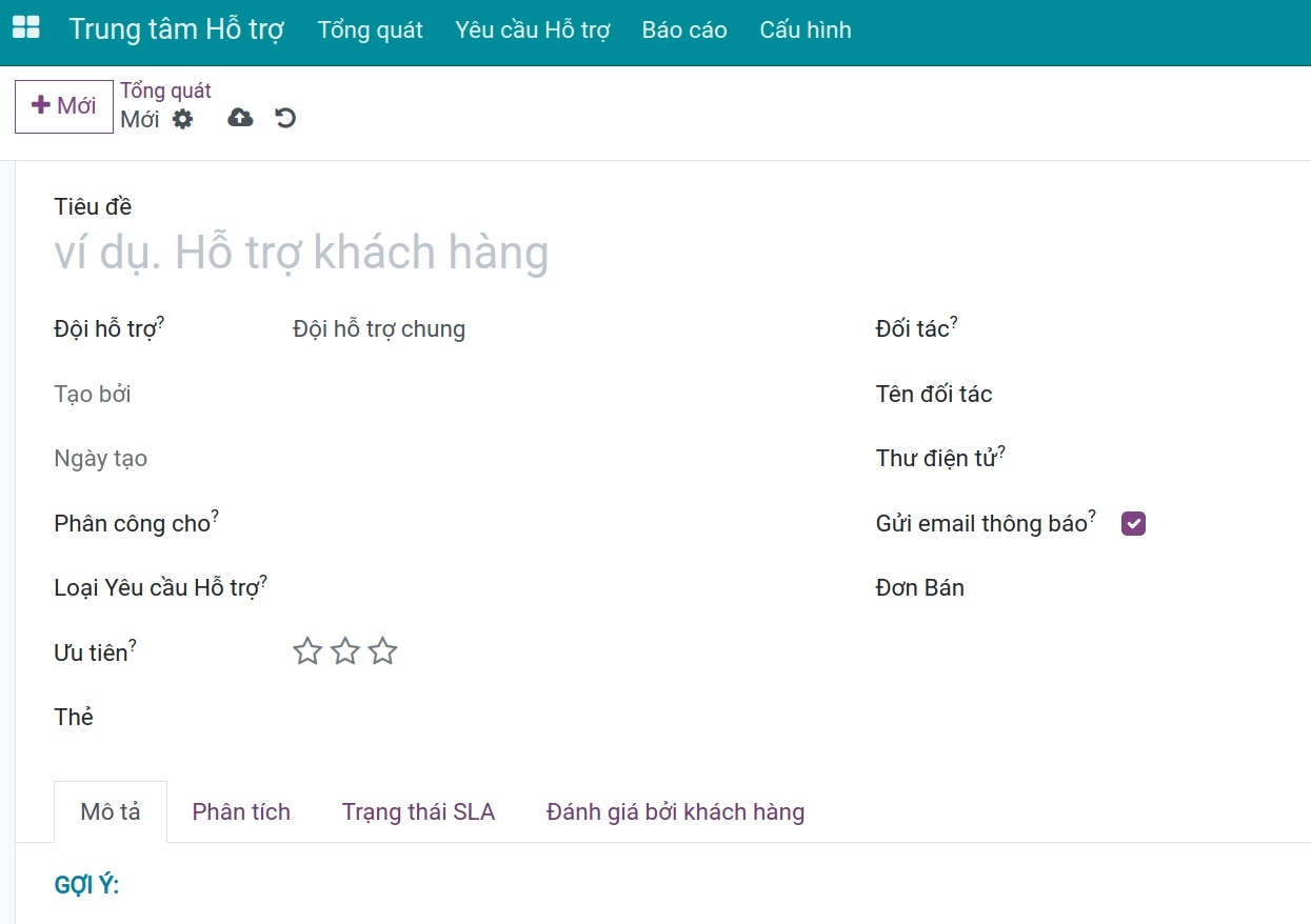 Giao diện yêu cầu hỗ trợ tại Ứng dụng Trung tâm hỗ trợ Viindoo
