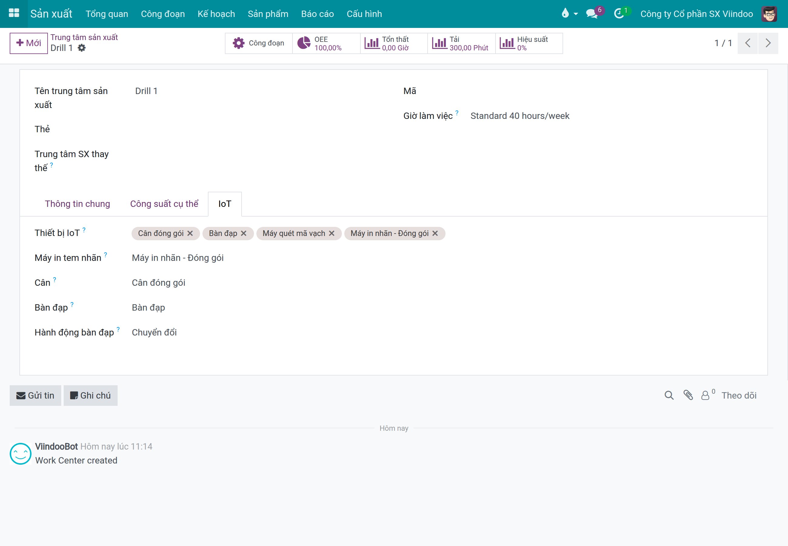 Trang IoT của một trung tâm sản xuất đã gắn cân và chọn cân trong trường Cân