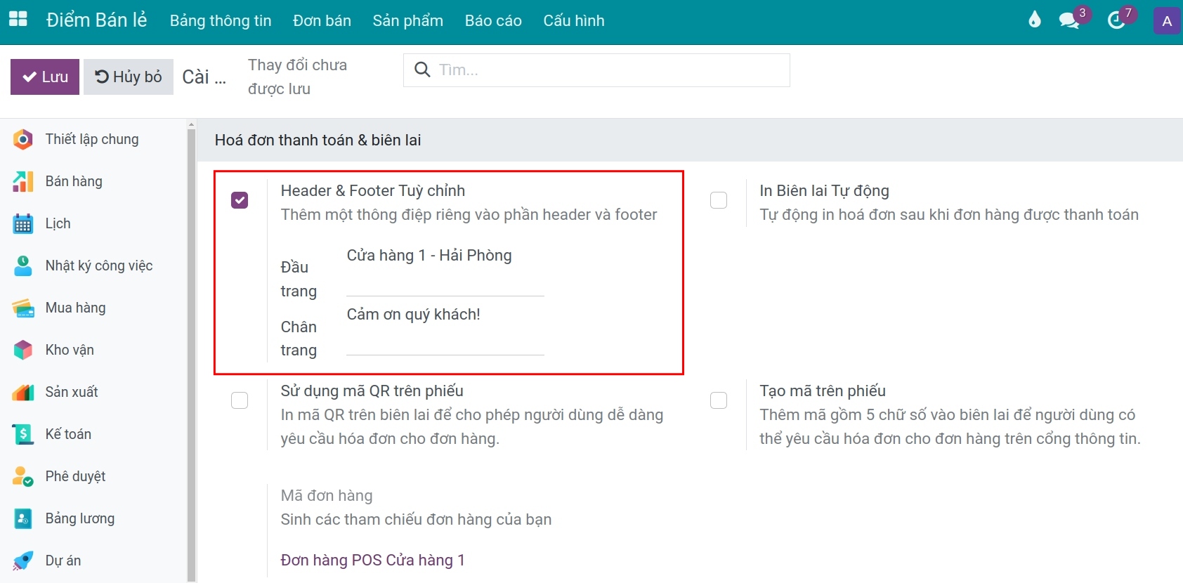 Cấu hình header và footer