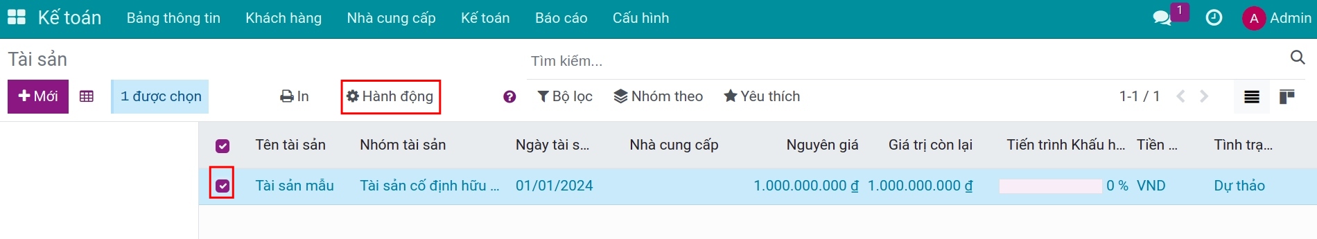 Chọn tài sản mẫu