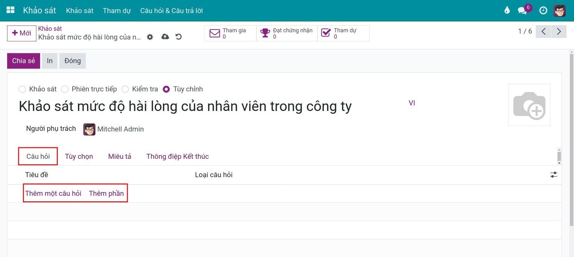 Giao diện tạo Khảo sát
