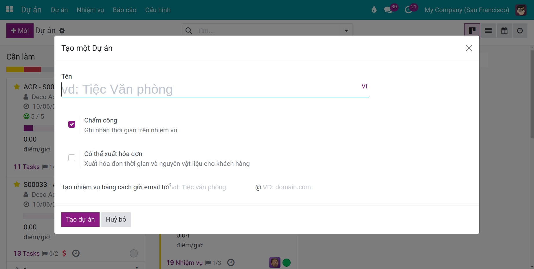 Tạo dự án Viindoo