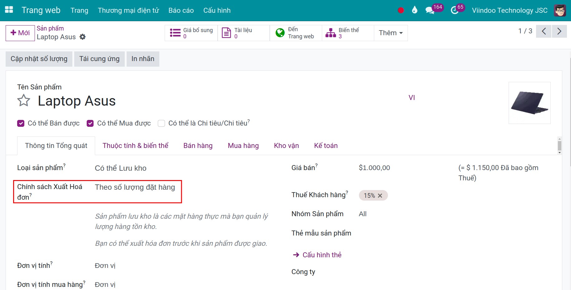 Thiết lập sản phẩm