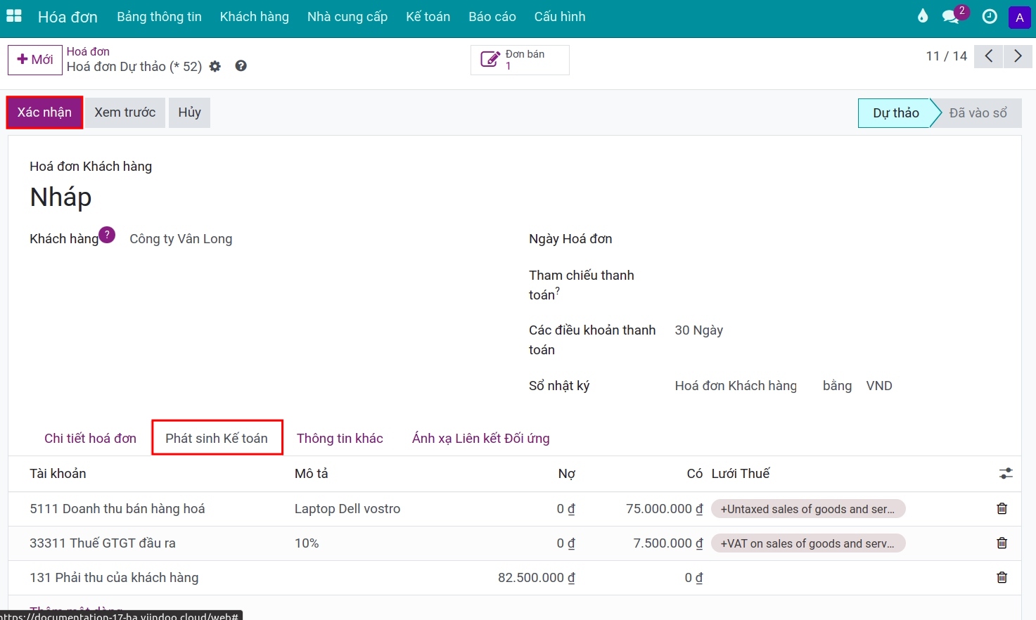 Xác nhận hóa đơn - Phần mềm kế toán Viindoo