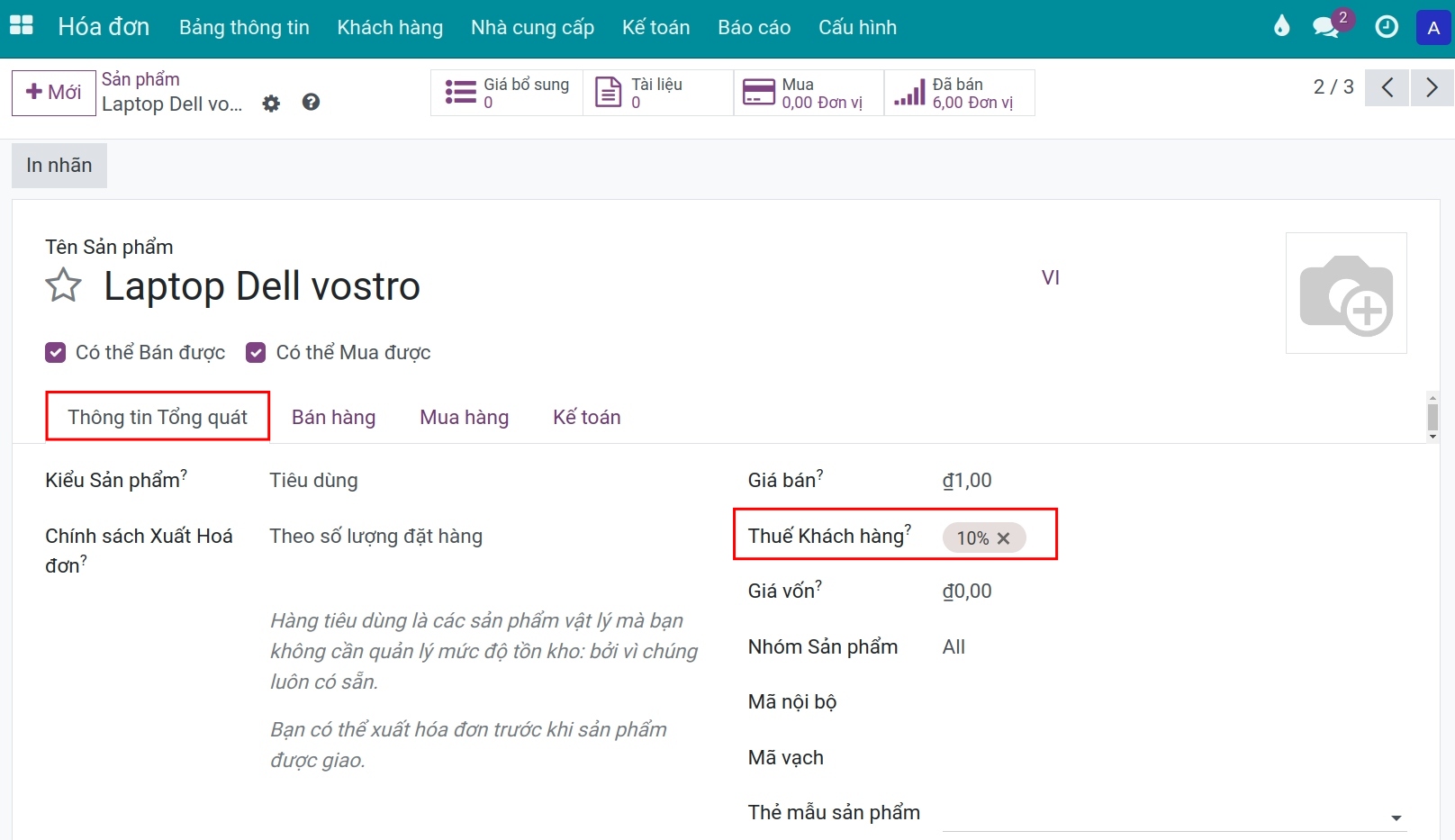 Thiết lập thuế mặc định trên sản phẩm - Viindoo Accounting