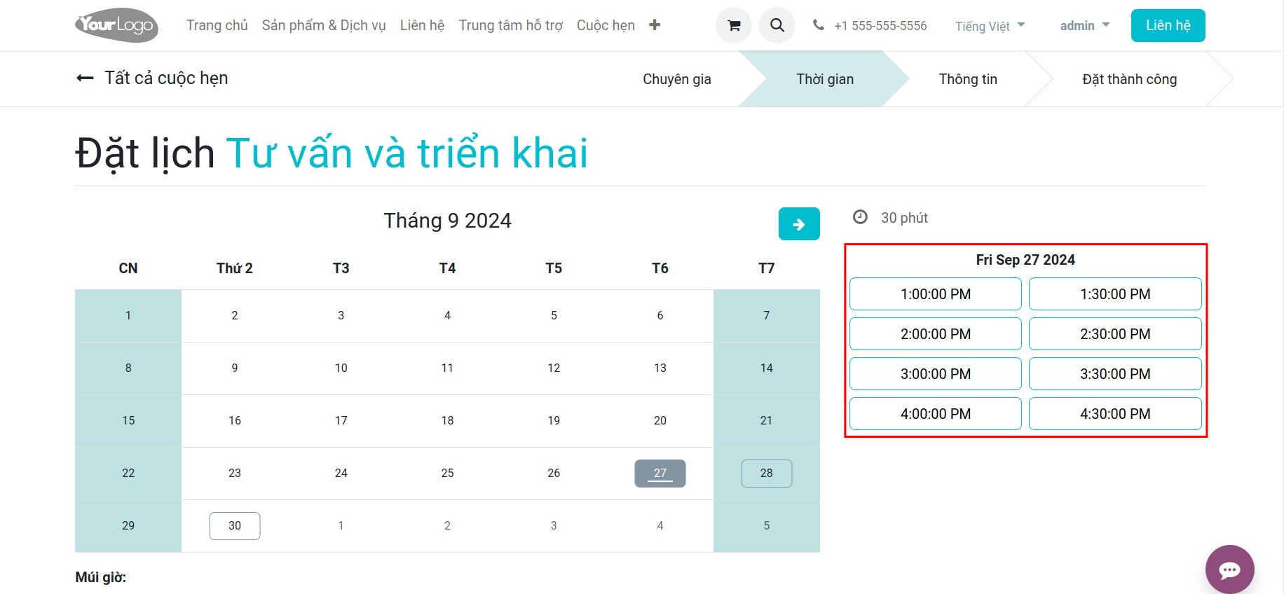 Chọn khoảng thời gian muốn hẹn