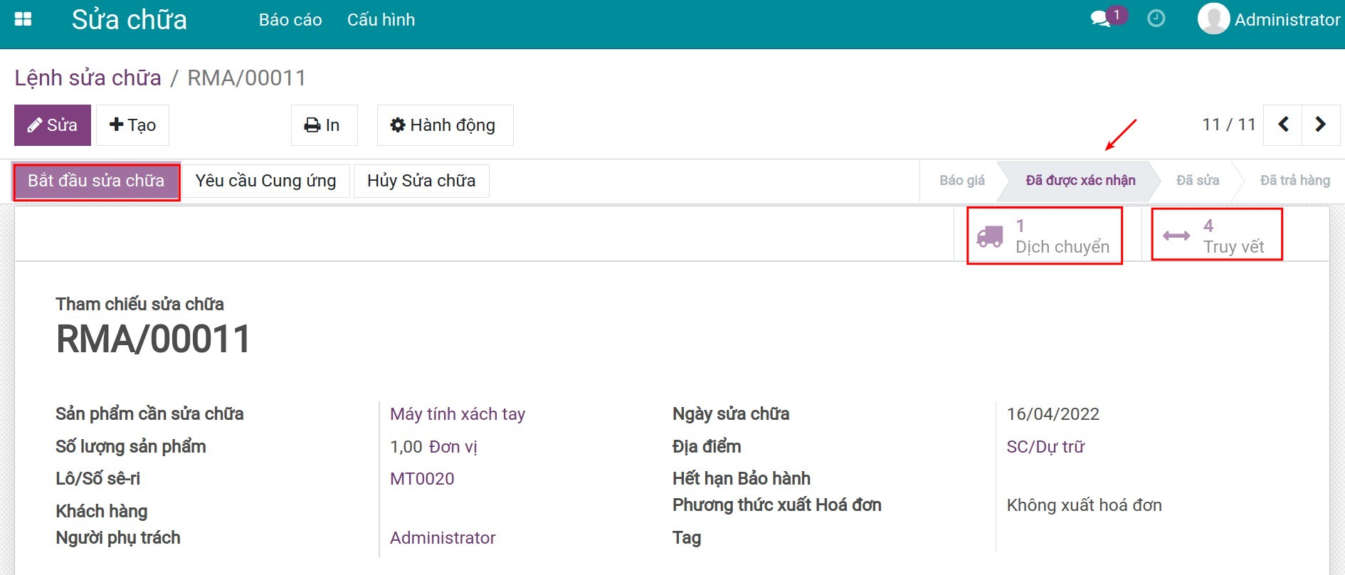 Lệnh sửa chữa đã được xác nhận