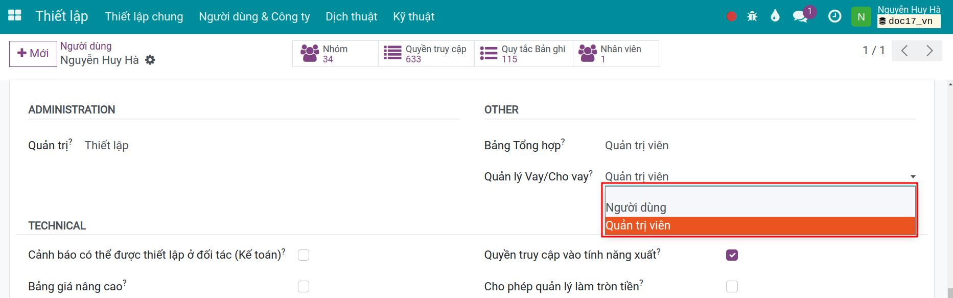 Phân quyền ứng dụng Quản lý Vay/Cho vay
