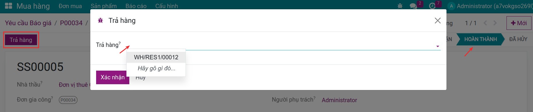 Trả lại hàng sau quyết toán