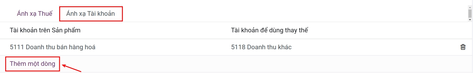 Tab Ánh xạ tài khoản