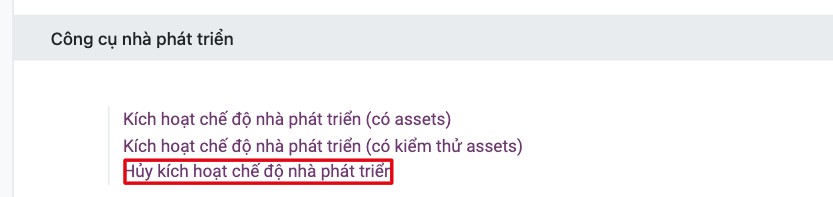 Liên kết Hủy kích hoạt chế độ nhà phát triển trong mục Công cụ nhà phát triển