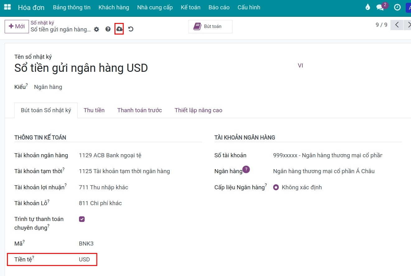 Thêm tiền tệ vào sổ nhật ký USD.