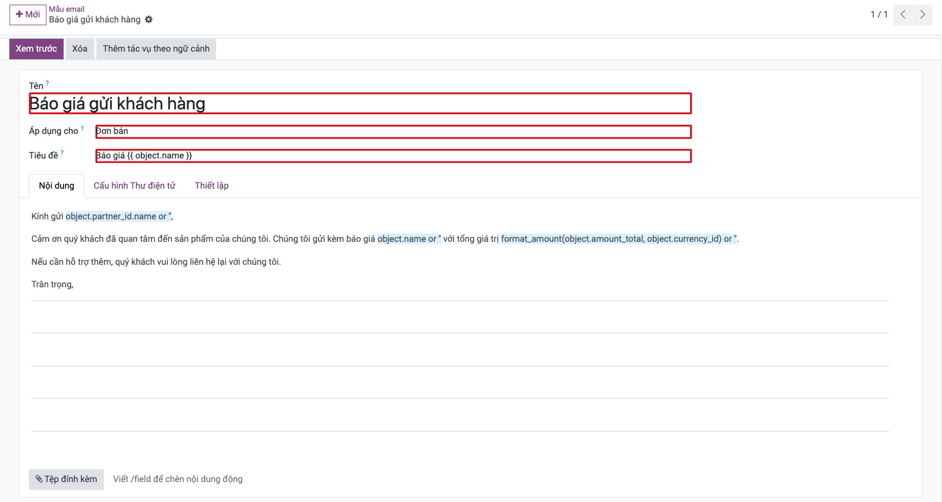 Biểu mẫu mẫu email với Tên, Áp dụng cho và Tiêu đề
