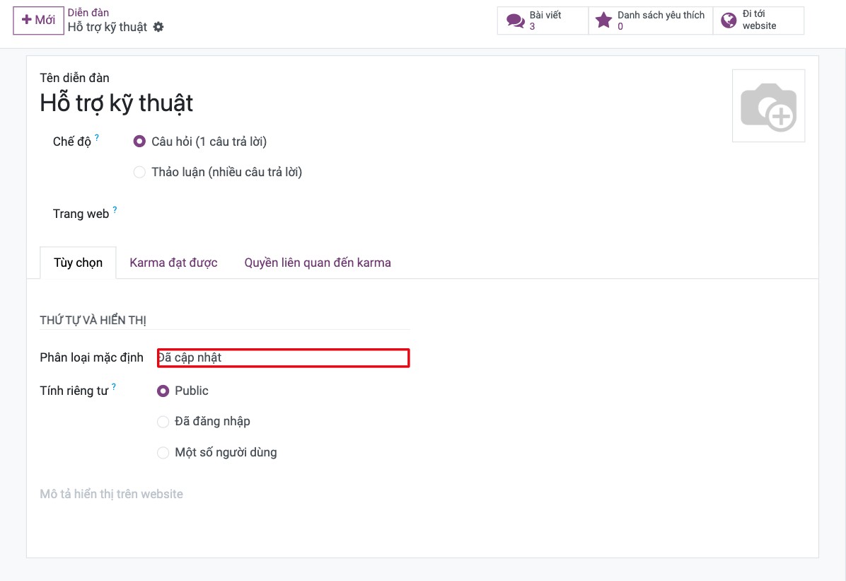 Thiết lập thứ tự và hiển thị