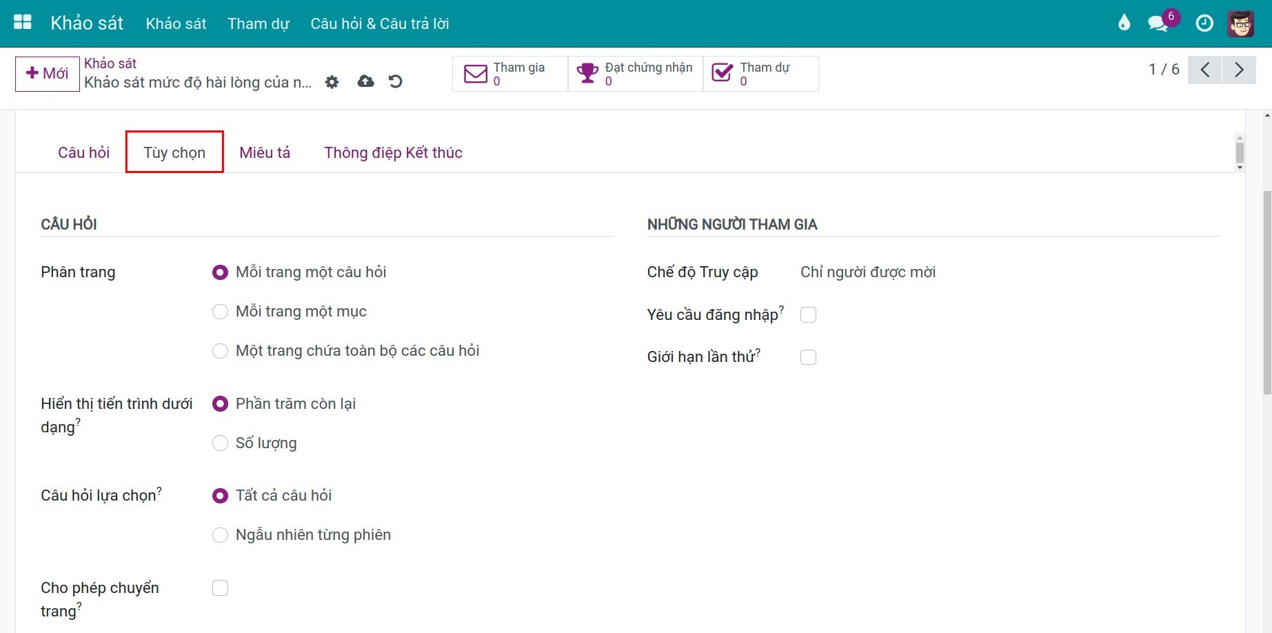 Tùy chọn Khảo sát