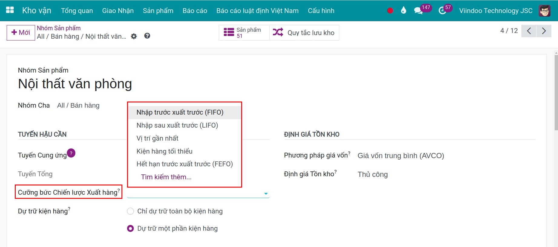 Ô Bắt buộc tiến hành chiến lược xuất kho trên nhóm sản phẩm